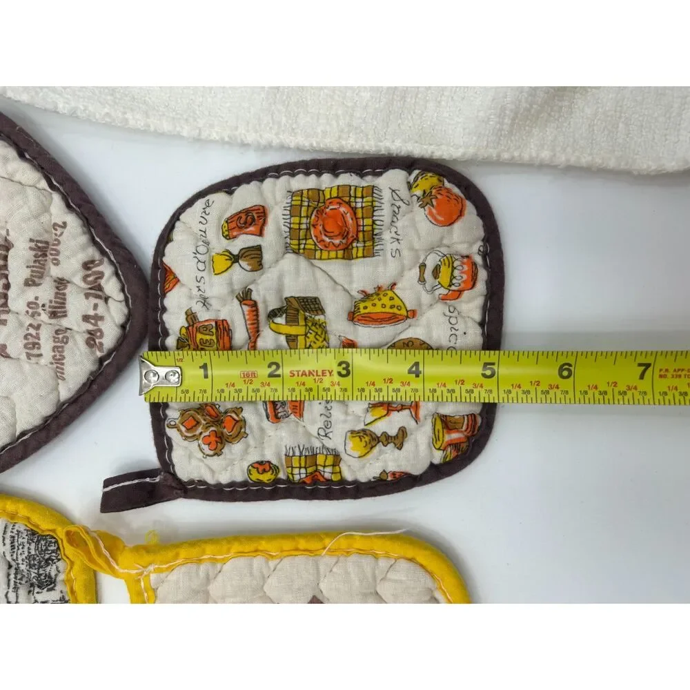 VTG 70s Kitchen Towel 17 pc Lot Mushroom Owl Retro Vegetable Linens Fabric Flaw